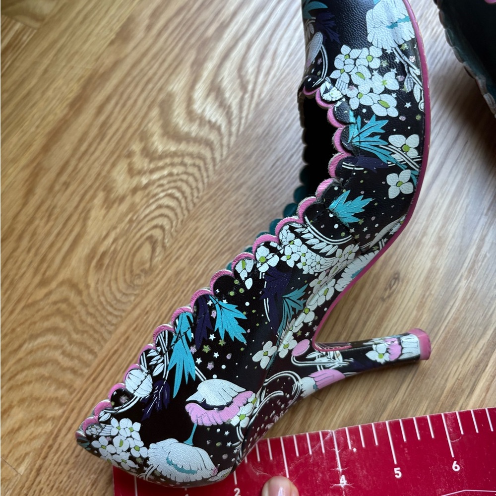 Irregular Choice Black Heels with Pink and White Floral Design - Picture 7 of 11